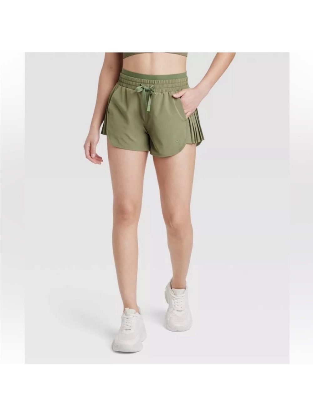 JoyLab Olive Green Pleated Side Athletic Shorts